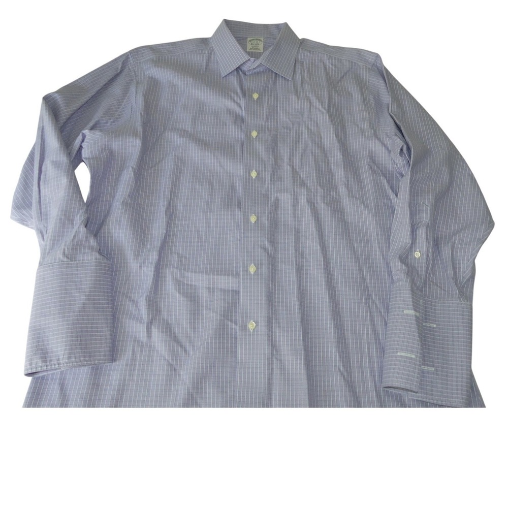 Brooks Brothers Regent Dress Shirt Mens 17-33 Purple Check French Cuff Non-Iron